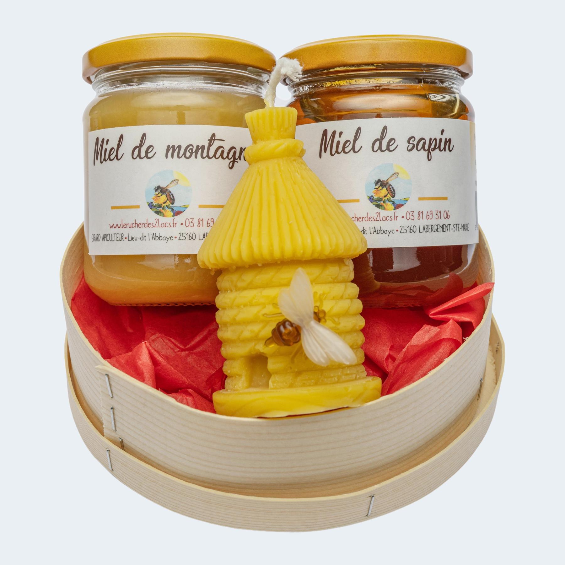 Coffret miel de montagne + miel de sapin + bougie - Le Rucher des 2 Lacs