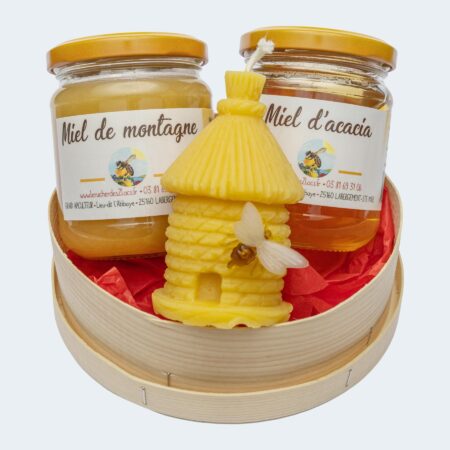Coffret miel de montagne + miel d'acacia + bougie
